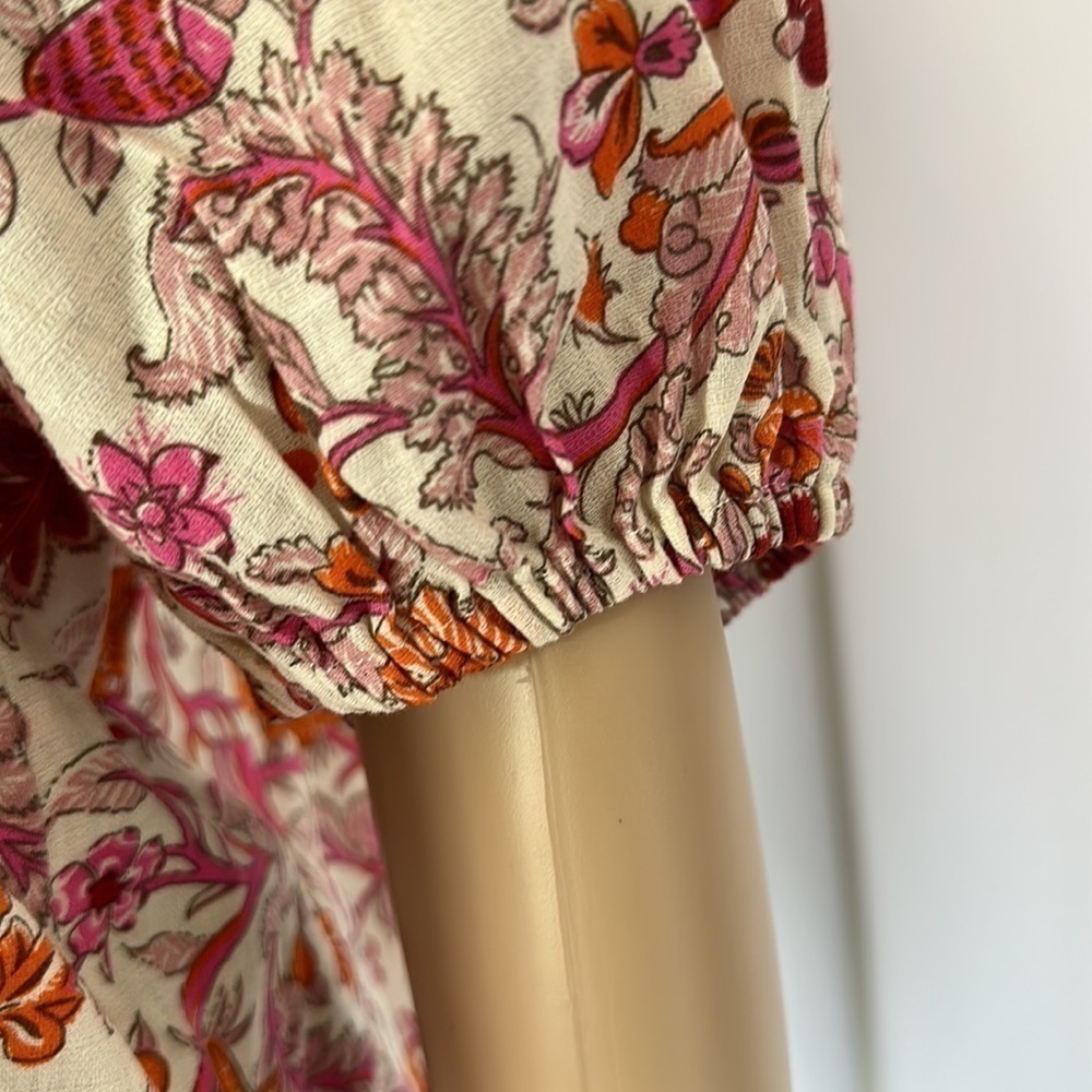 Knox Rose White Top Blouse Floral Pink Red Orange Flutter Sleeve - Picture 6 of 7